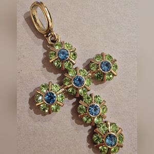 #Vintage #Estate Floral #Topaz #Peridot Gold Tone Set #Cross Pendant with Bail